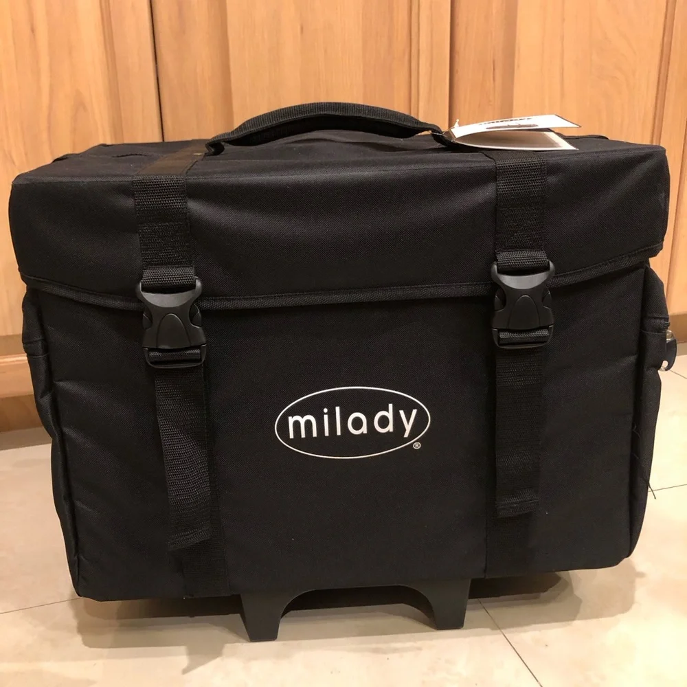 Makeup Professional milady Black Rolling Bag Case Organizer; Hairstyling, Travel